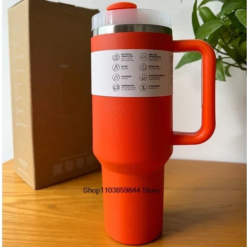 40oz Stainless Steel Vacuum Mug Double-Wall Insulated Travel Cup with Handle Straw Lid for Hot And Cold Beverages
