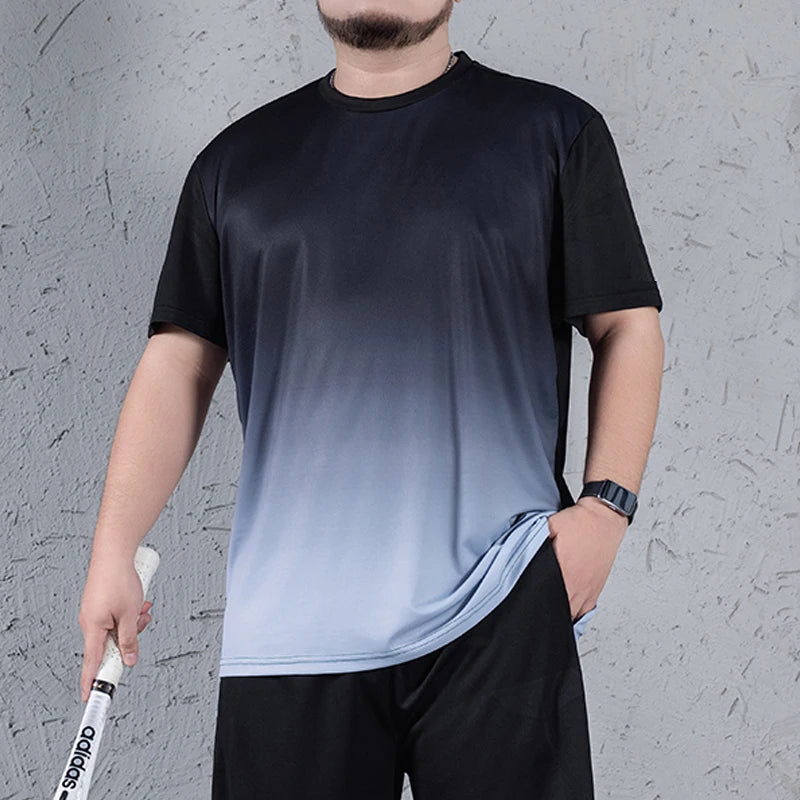 Men's T-shirt Plus Size 1XL-7XL Short Sleeves Tops Spring Summer Gradient Tees Quick Dry Men Sport Oversized Breathable T-shirt