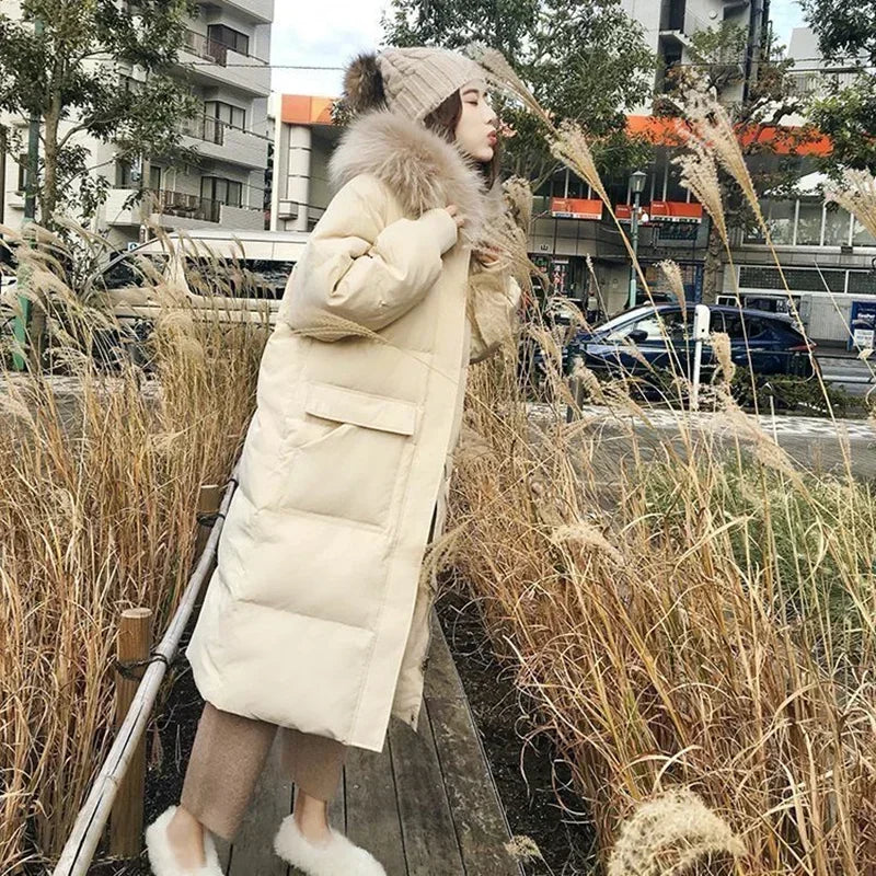 Winter Down Cotton Jacket Women's Winter Hooded Faux Fur Collar Coat Warm Parkas Snow Outwear Oversized Long Winter Jacket