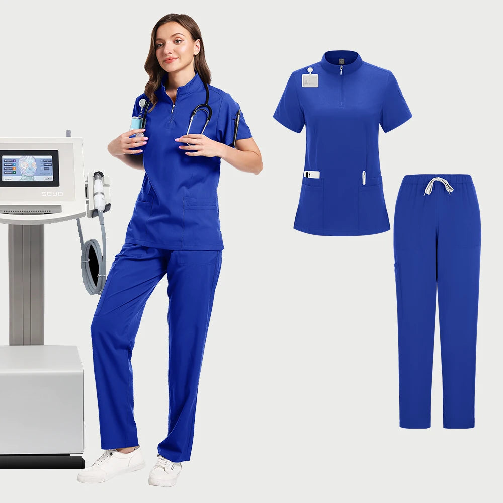 Medical Doctor Nurse Surgical Uniforms Woman Scrub Set Beauty Salon Work Wear Clinical Scrubs Top-Pants Spa Nursing Tunic Suit