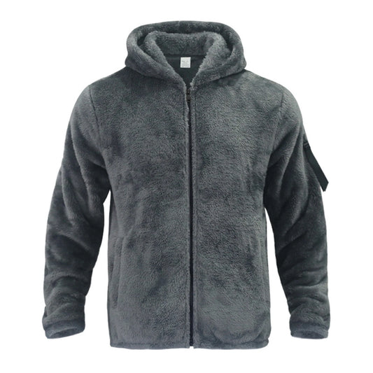 Winter Men'S Casual Loose Double-Sided Velvet Jacket Solid Color Zipper Hooded And Warm Jacket Suitable For Daily Wear