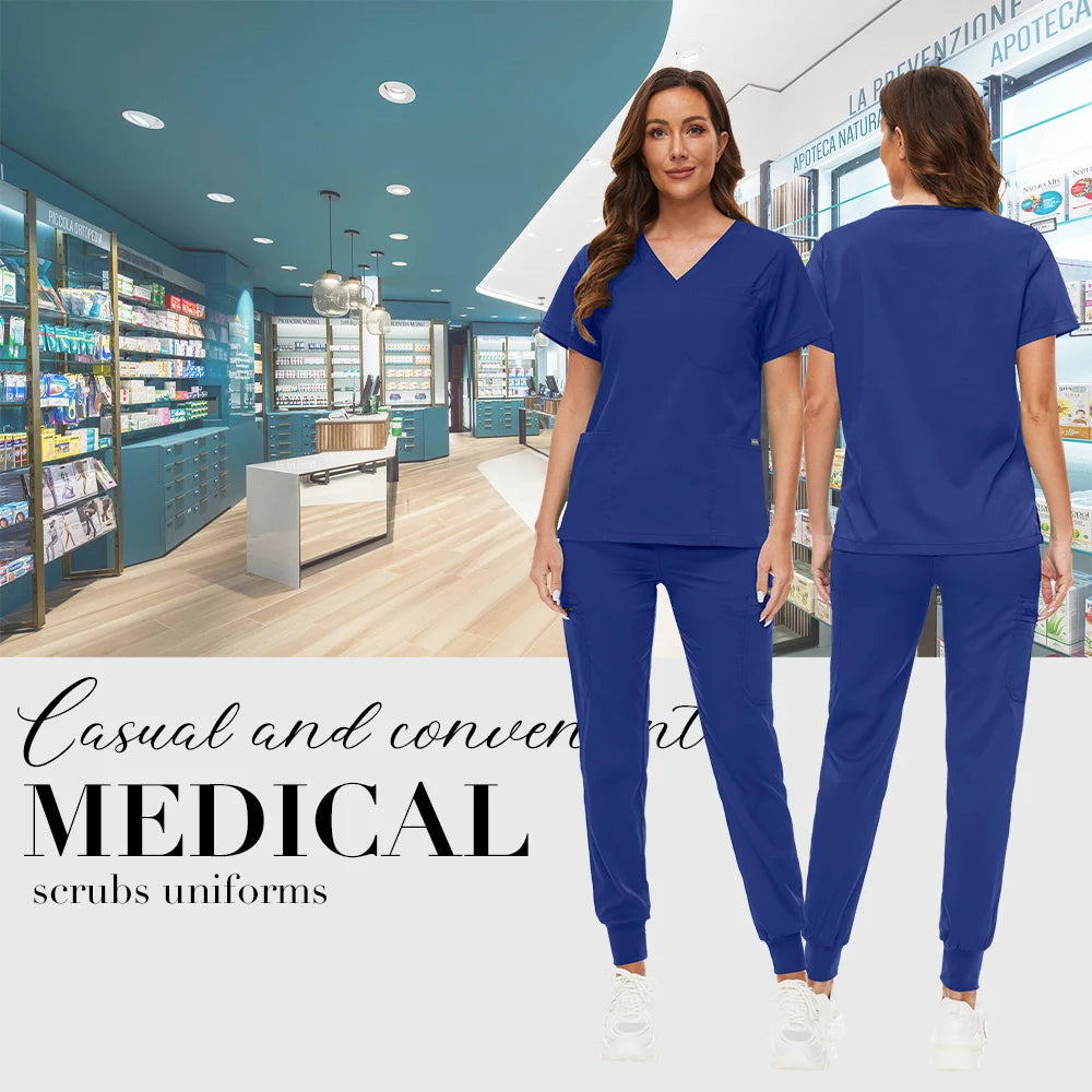 Hospital Scrub Sets Uniform Women Jogger Suit Nurse Accessories Medical Surgical Scrub Sets Pharmacy Healthcare Work Wear Unisex