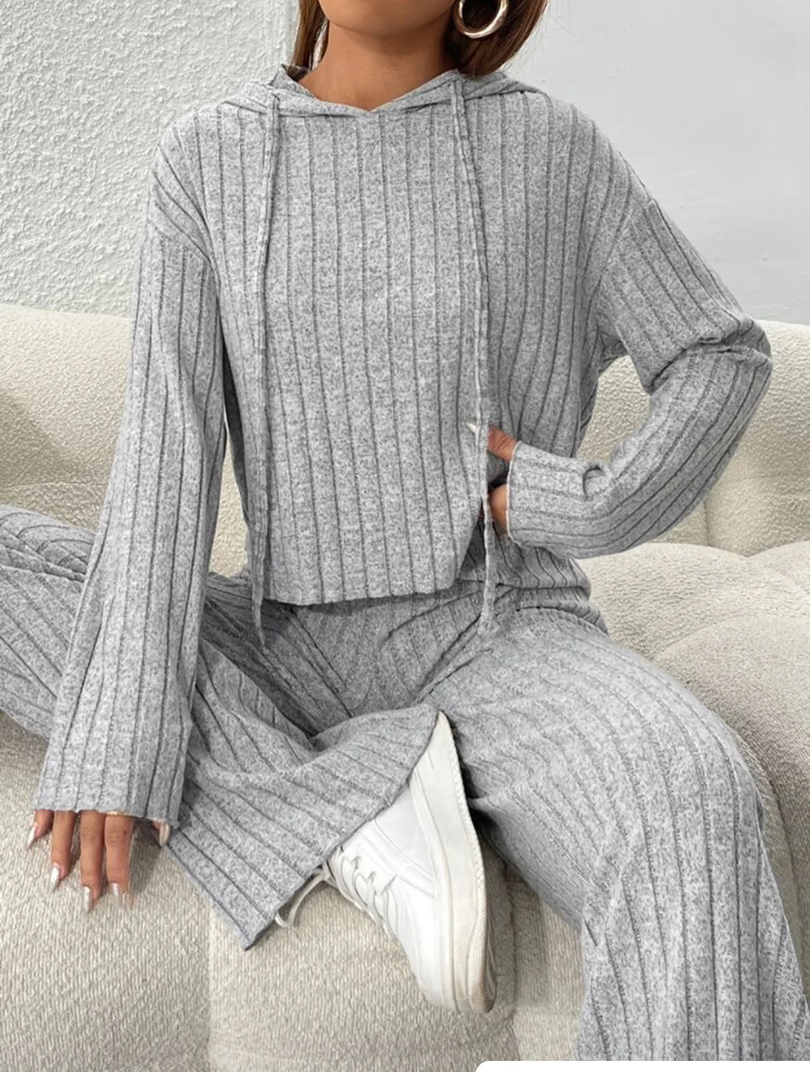 Fashion Long Sleeve Knitted Pant Sets Women Autumn Winter Home Casual Comfortable 2 Piece Sets Women Outfit  Two Piece Set