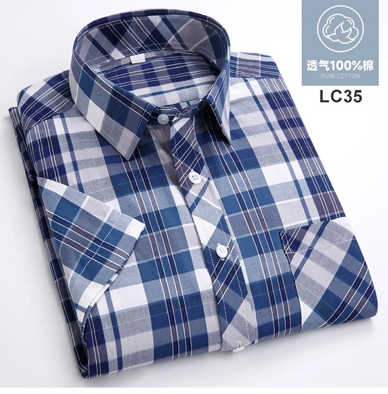 Plus Size 8XL 7XL New Men's Shirts Short Sleeve Cotton Plaid Shirt Summer Fashion Thin Soft Classic Basic Casual Male Clothing