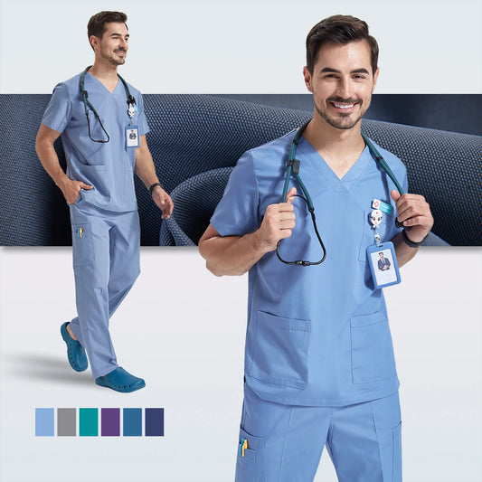 Men's Medical Scrubs Sets Hospital Nursing Uniforms Breathable Sanitary Clinical Aesthetic Nurse Suits Doctor Workwear 8020-02
