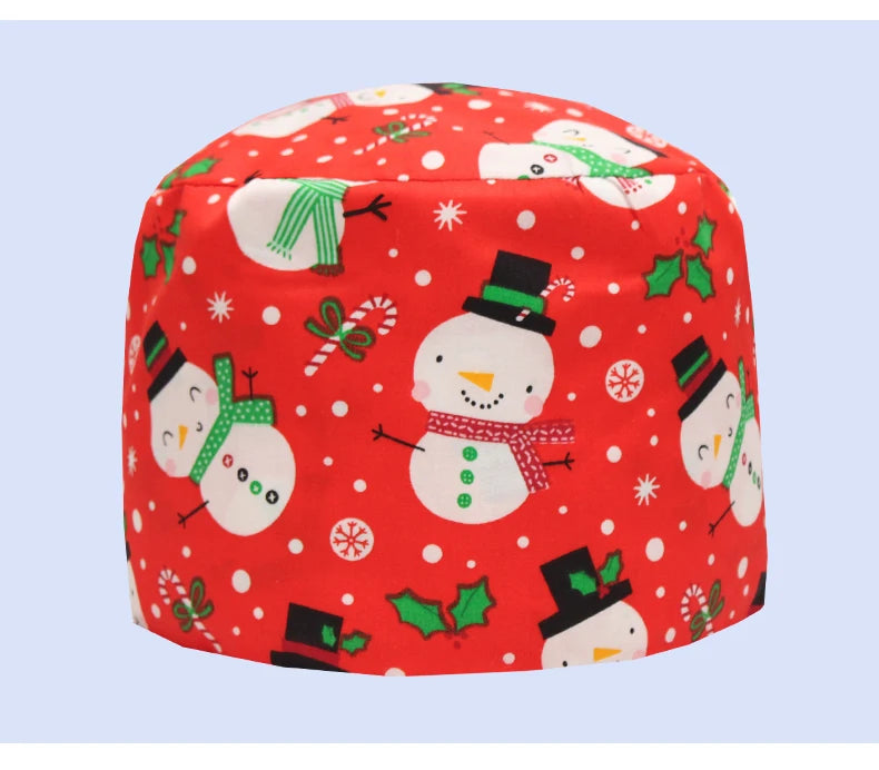 Christmas Snowman Scrub Caps for Long Hair Cotton Surgical Hats Dental Nursing Caps Women Men Hospital Clinic Medical Caps C1093