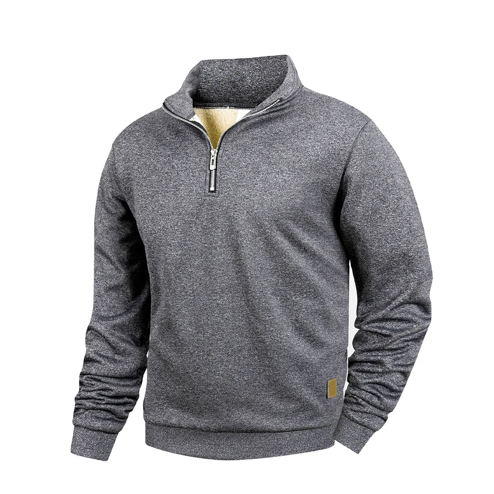 Winter Men's Warm Fleece Thicken Long Sleeve Pullover Solid Color Half Zipper Sweatshirt Knitted Sweater Streetwear Jacket Top