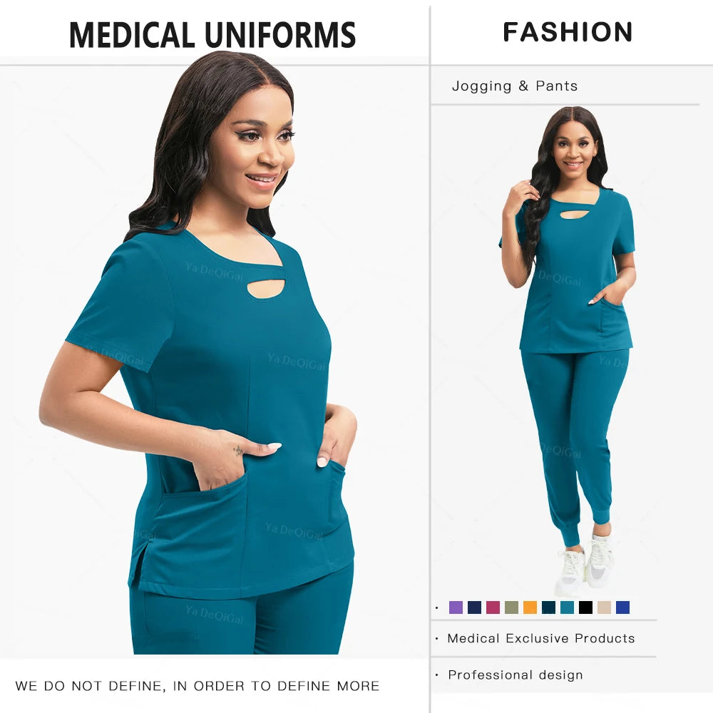 Beauty Workwear Women Medical Nurses Uniform Surgical Scrubs Set Spa Top Pants Clinic Carer Clothes Nursing Uniforms Jogger Suit