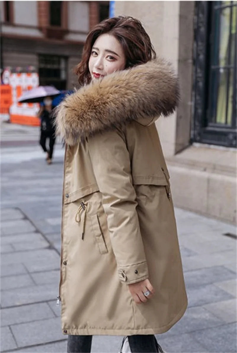 Winter Jacket New Women Parka Clothes Long Coat Wool Liner Hooded Jacket Fur Collar Thick Warm Snow Wear Padded Parka