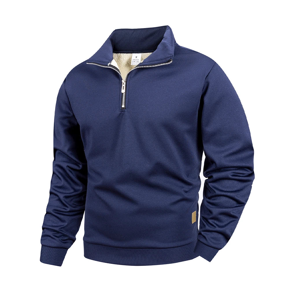 Winter Men's Warm Fleece Thicken Long Sleeve Pullover Solid Color Half Zipper Sweatshirt Knitted Sweater Streetwear Jacket Top