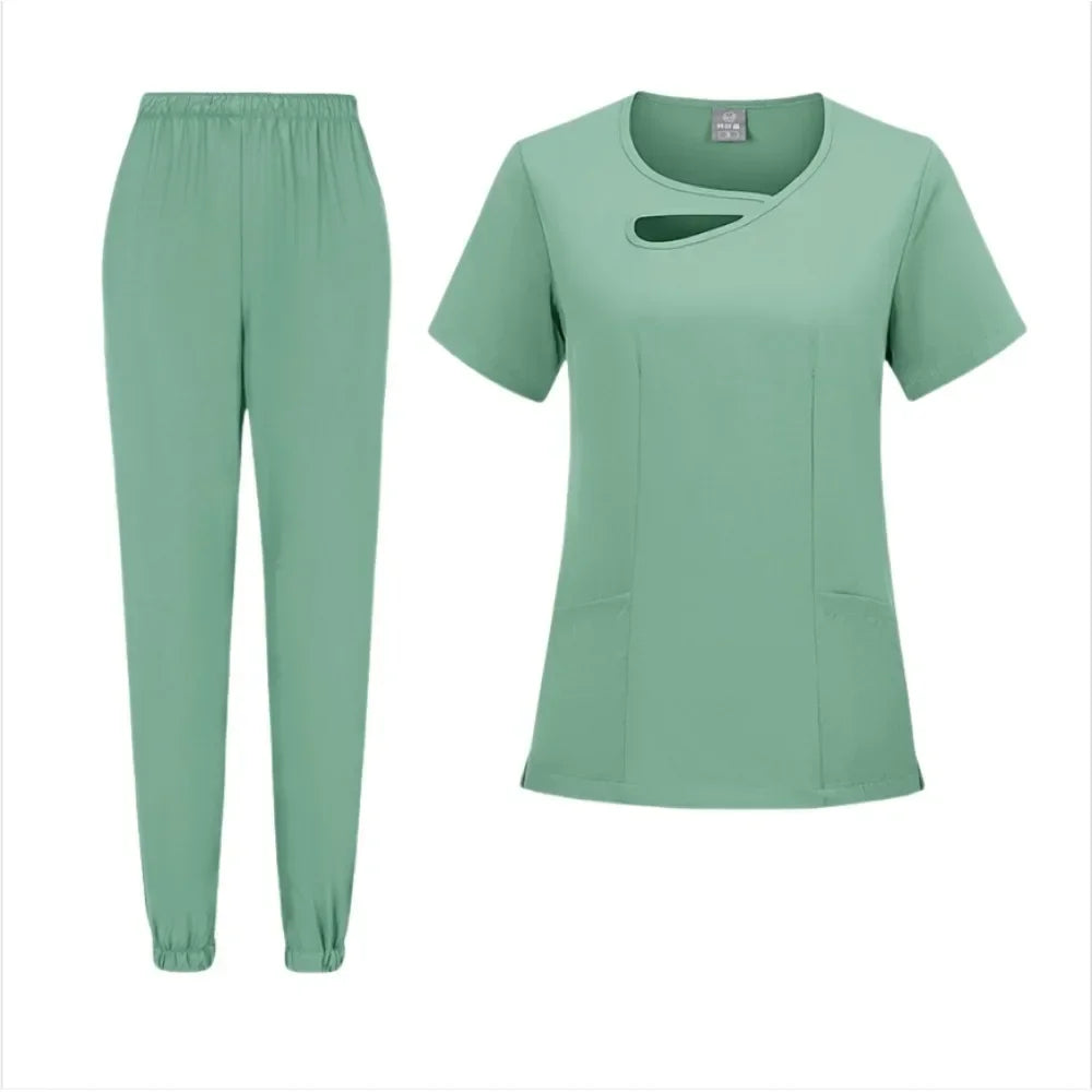 New Medical Doctor Nurse Surgical Uniforms Woman Scrub Set Beauty Salon Work Wear Clinical Scrubs Top-Pants Spa Nursing Tunic