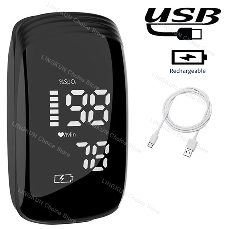 Medcial Portable Fingertip Pulse Oximeter Monitor Blood Oxygen Saturation Meter Pulse Oximeter Home Oximeter USB Rechargeale