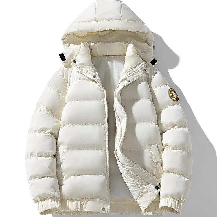 Winter Man Down Jacket Simple Solid Color Stand Collar Male Hooded Coat Thicken Cold-proof Loose Comfortable Men Outerwear