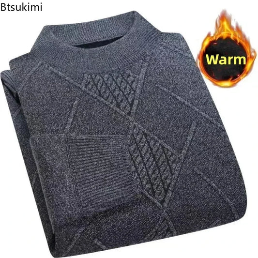 Men's Winter Warm Sweater Solid Pullovers Male Thick Jumpers Knitwear Round Neck Casual Clothing Knitted Sweater Men