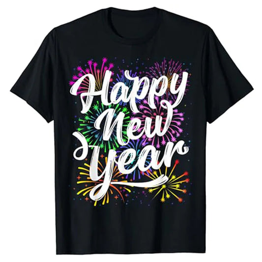 New Years Eve Party Supplies Happy New Year Fireworks T-Shirt Gift Humor Funny Saying Tee Women Men Family Matching Outfits