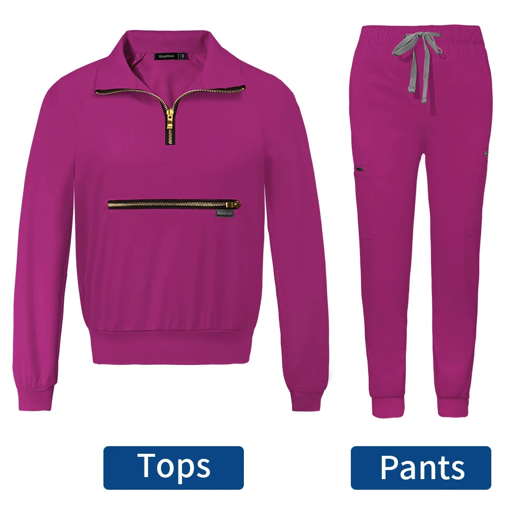 Spring Autumn Scrubs Uniform Hot Sale Custom Logo Long Sleeved Medical Hospital Sets Scrubs Woman Suit Veterinary Nurse Uniforms