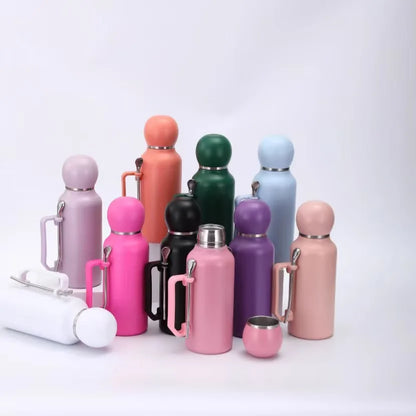 Portable and Simple Car Cup with Spoon Large-capacity Solid-color Handle Cup  Stainless Steel Outdoor Double-layer Insulated Cup