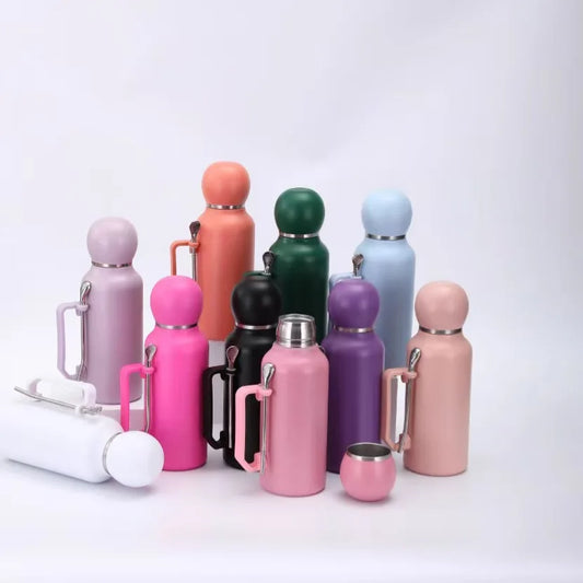 Portable and Simple Car Cup with Spoon Large-capacity Solid-color Handle Cup  Stainless Steel Outdoor Double-layer Insulated Cup