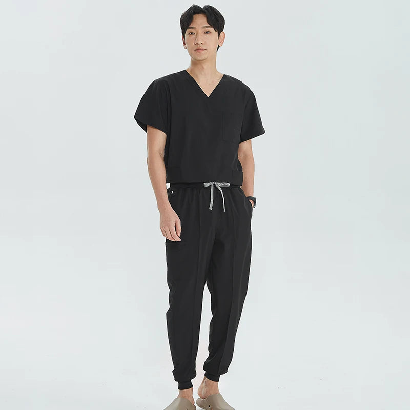 Green Hospital Work Uniforms Short-sleeved Doctor Outfit Clinical Scrub Set for Women Men Nurse V-neck Top Jogger Pant Scrub S21