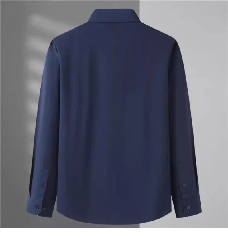 Spring and Autumn Large Size 15XL Men's Long-sleeved Shirt High Elastic Solid Color Shirt 12XL 11XL 10XL 9XL 8XL 7XL 200kg