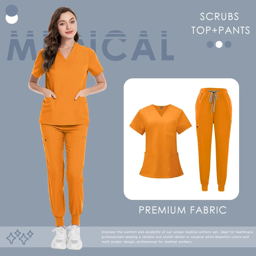 Scrub Set For Men Women Premium Nurse Uniform Medical Jogger Set Hospital Accessories Dental Clinic Lab Workwear Scrub Top Pants