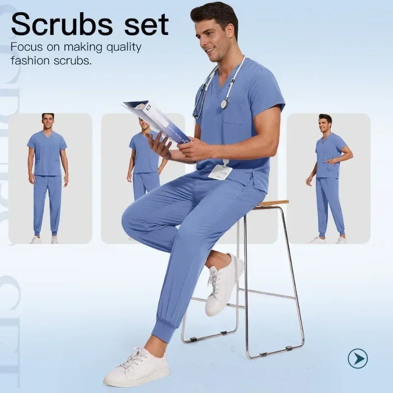 Medical Scrub Nursing Surgical Gown High Quality Elastic Scrub Healthcare Pharmacy Solid Color Uniform Wholesale Workwear Unisex
