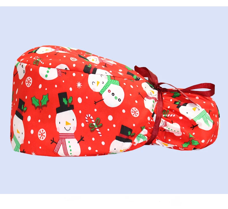 Christmas Snowman Scrub Caps for Long Hair Cotton Surgical Hats Dental Nursing Caps Women Men Hospital Clinic Medical Caps C1093