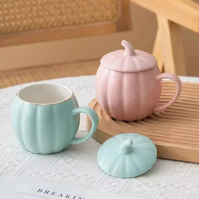 Multicolored Pumpkin Breakfast Mug Household Water Cup Ceramic Coffee Cups with Lid High Beauty Couple Oat Mugs Drinkware