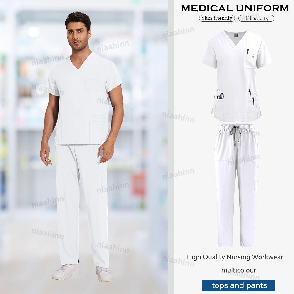 Nursing Scrubs Set  Anti-Wrinkle Medical Surgical Gown Wholesale Hospital Scrub Top Doctor Nurse Special Scrub Uniform Men Women