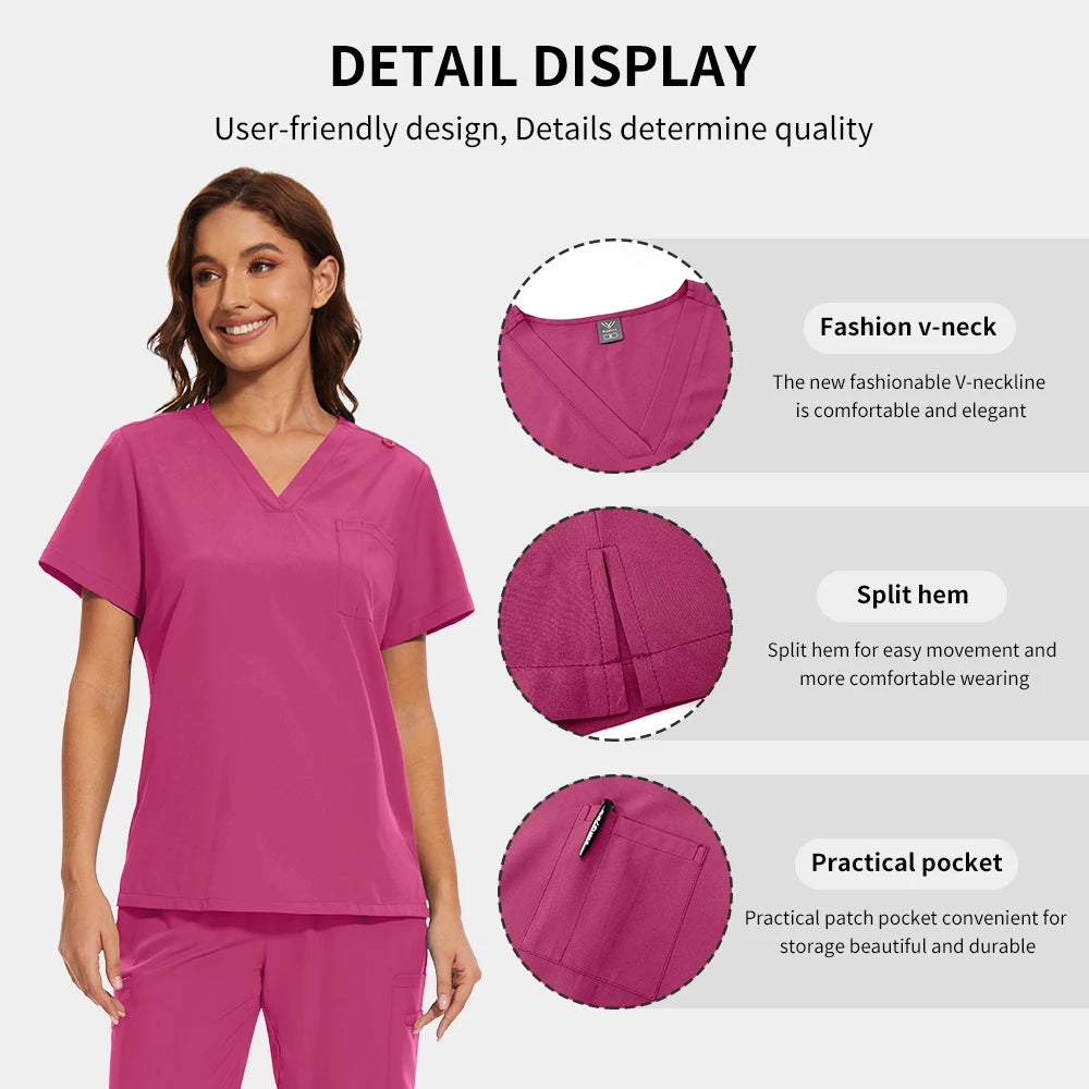 Women Men Unisex Scrub Set Medical Nursing Scrub Surgical Uniforms Beauty Salon Work Wear Clinical Scrubs Tops Pants Doctor Suit