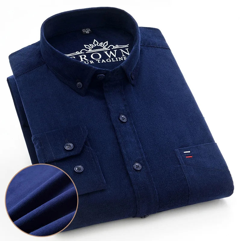 Size S-7XL Men's Corduroy Shirt Long Sleeve Cotton Casual Regular Fit Soft Comfortable Formal Dress Shirts Blouse Men Clothes