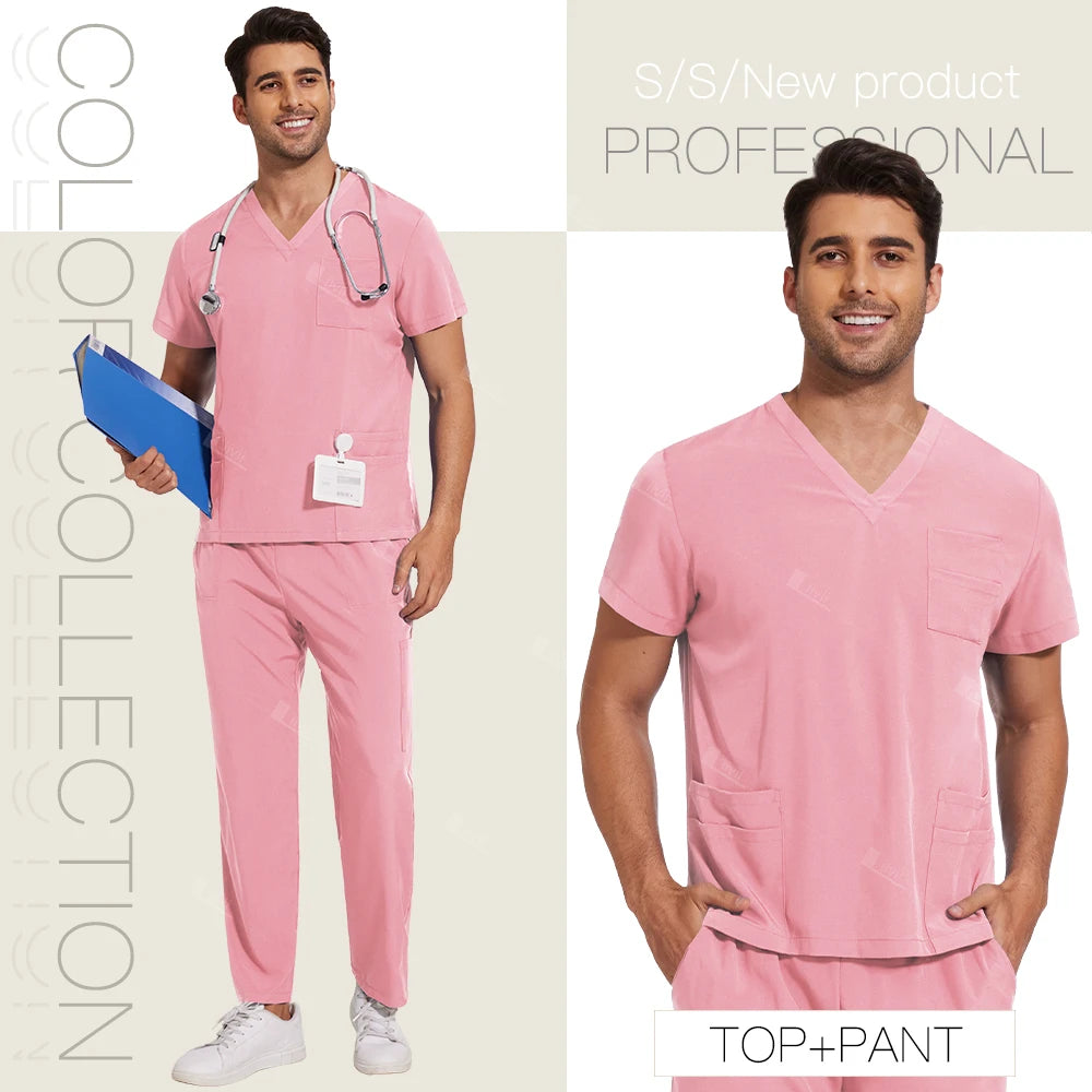 Fashion Simple Pockets Medical Uniforms Unisex Scrubs Set Hospital Surgical Gowns Dental Work Clothes Nurse Clinical Accessories
