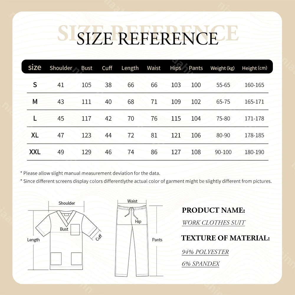 Niaahinn Surgical Uniforms Women Scrub Set Medical Nursing Workwear Dental Clinic Doctor Scrubs Tops+Pants Spa Work Unifrom Suit