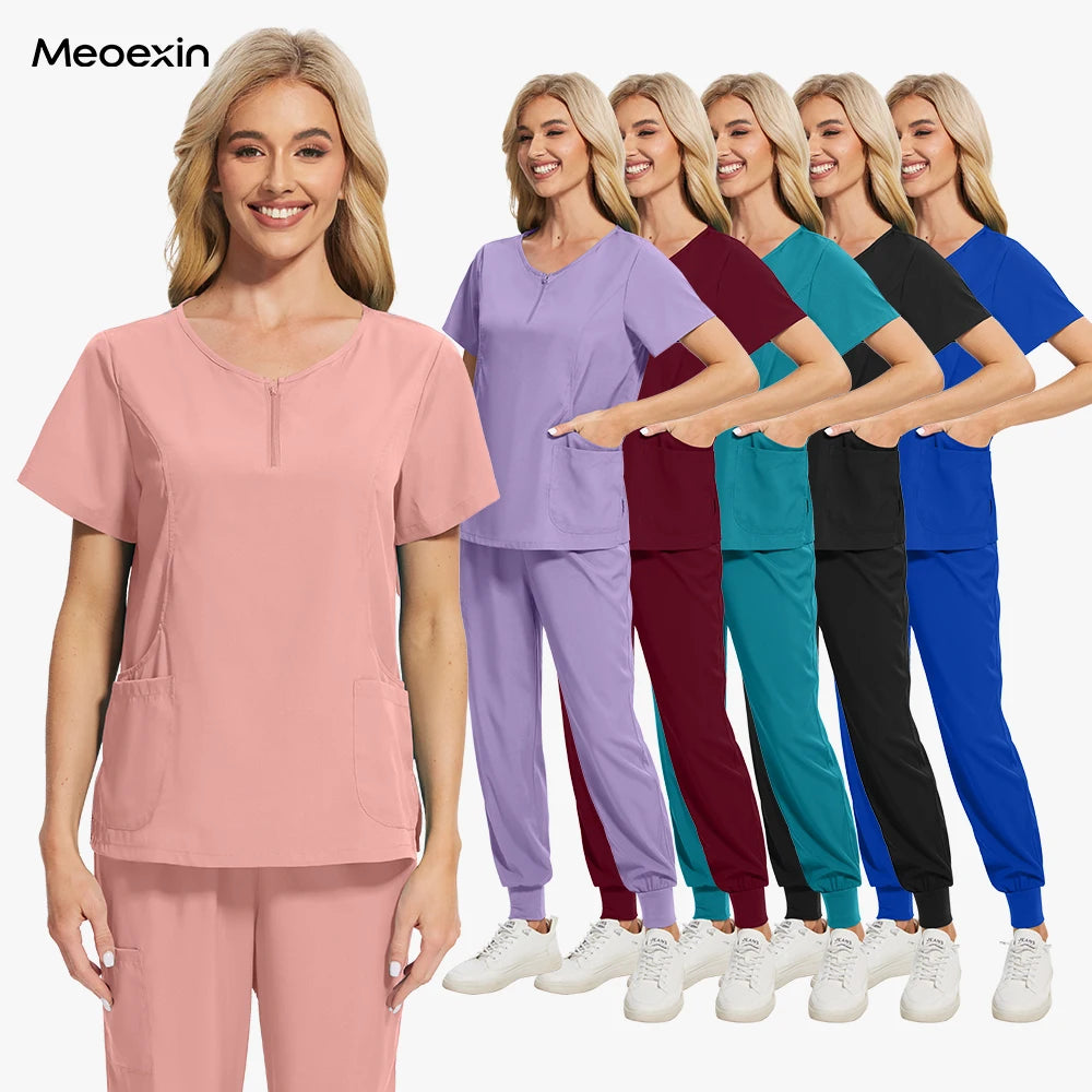 Scrub Sets Uniform Women Joggers Nurse Accessories Elastic Breathable Surgical Uniforms Beauty Salon Lab Coat Pharmacy Work Wear