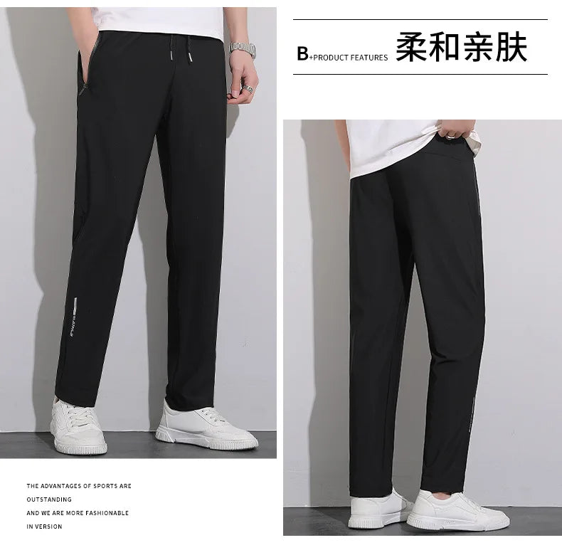 Plus Size 8xl Men Sports Pants Quick-Drying Men'S Trousers Joggers Sportswear Solid Ice Silk Sweatpants Male Elastic