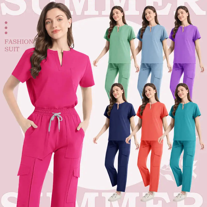 2 Pcs Medical Scrubs Uniform for Women Nurse Scrub Set with Pocket Nursing Operating Room Clothes