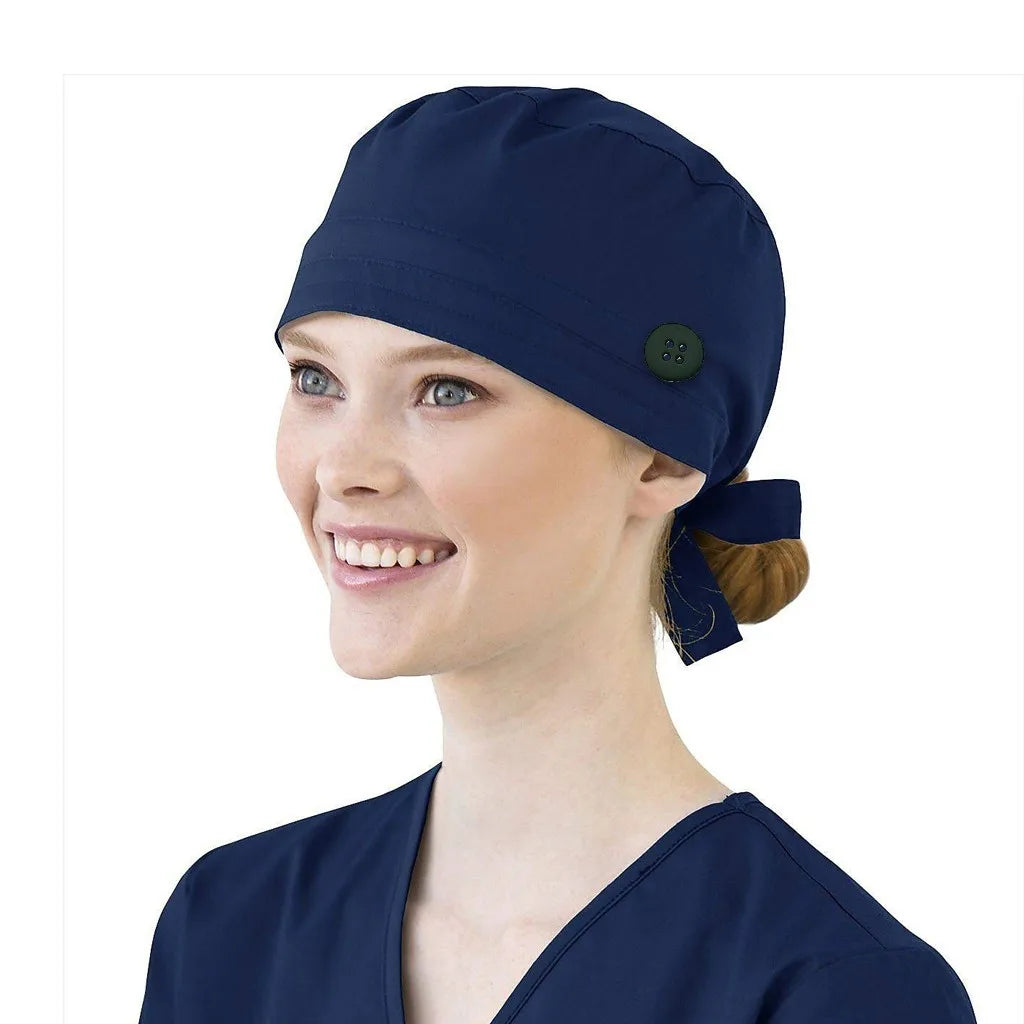 Solid Color Scrubs Caps With Button Pet Grooming Agency Work Scrubs Beauty Work Hats Lab Nursing Scrubs Cap Gorro Enfermera