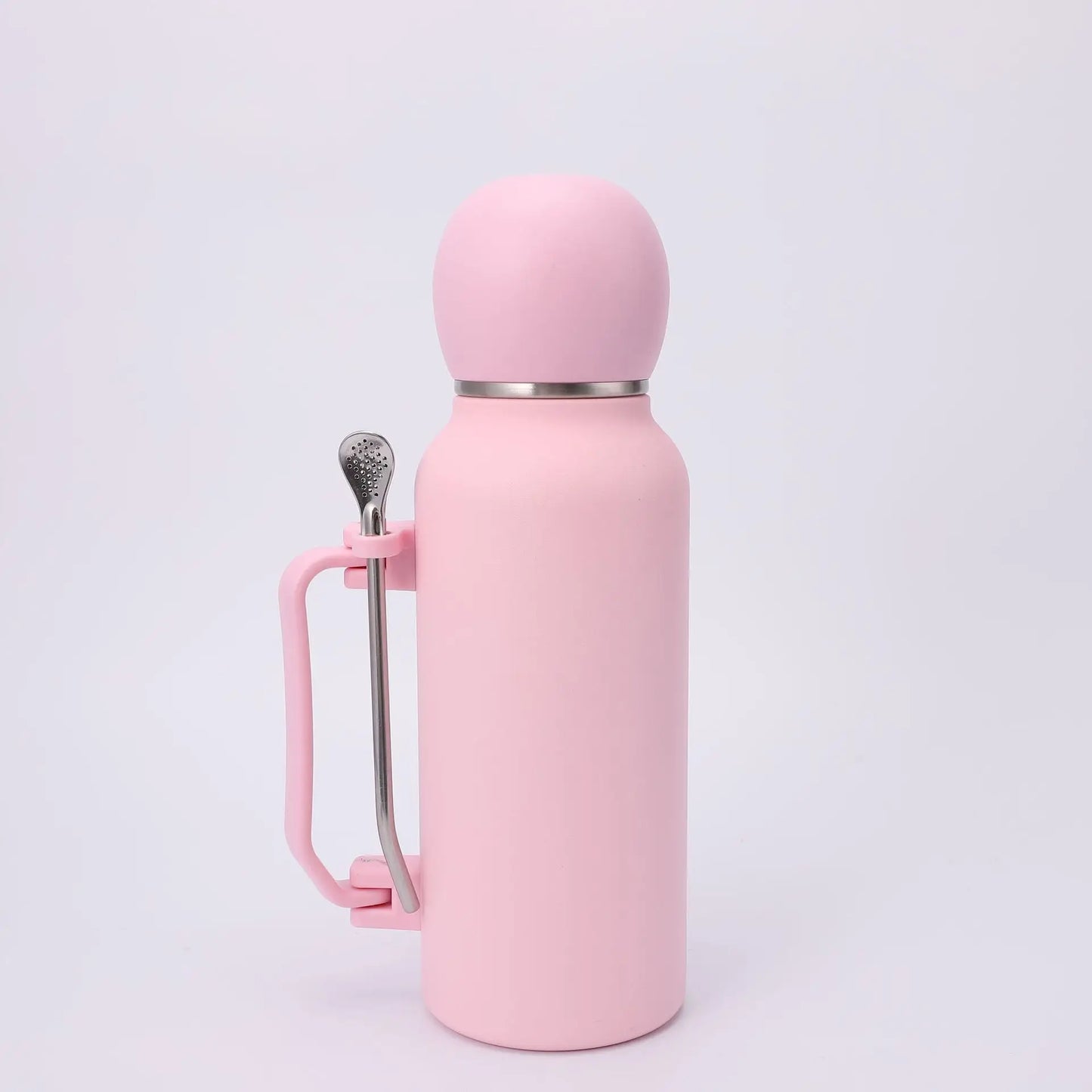 Portable and Simple Car Cup with Spoon Large-capacity Solid-color Handle Cup  Stainless Steel Outdoor Double-layer Insulated Cup