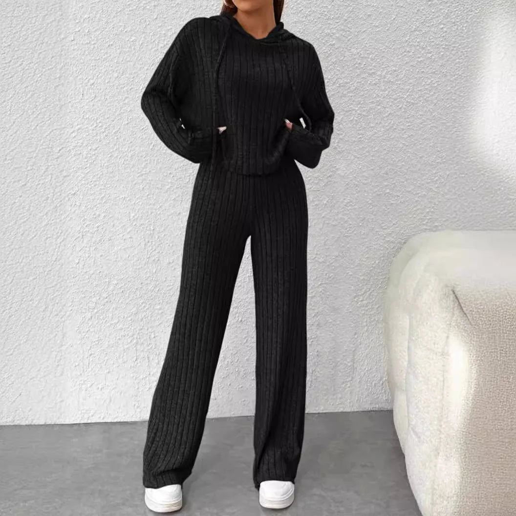 Fashion Long Sleeve Knitted Pant Sets Women Autumn Winter Home Casual Comfortable 2 Piece Sets Women Outfit  Two Piece Set