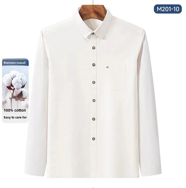 S-7XL New 100% Pure Cotton Men's Shirts Long Sleeves Solid Color Soft Regular Fit Casual Shirt Pocket Social Blouse Male Clothes