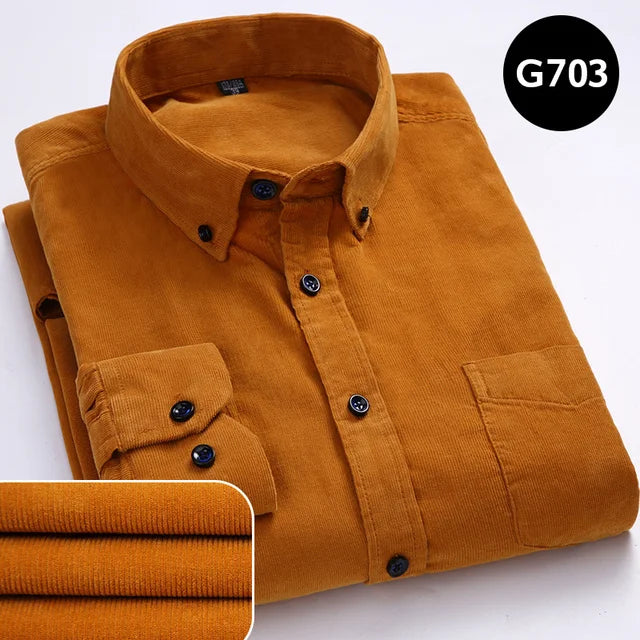 Size S-7XL Men's Corduroy Shirt Long Sleeve Cotton Casual Regular Fit Soft Comfortable Formal Dress Shirts Blouse Men Clothes