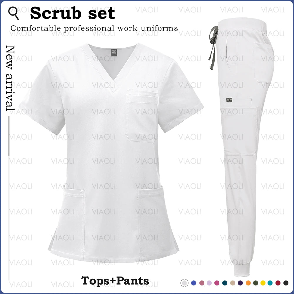 Surgery Overalls High-end Fabric Scrubs Set Medical Uniforms Stretch Scrub Tops Pants With Pocket Nurse Uniforms Beauty Workwear