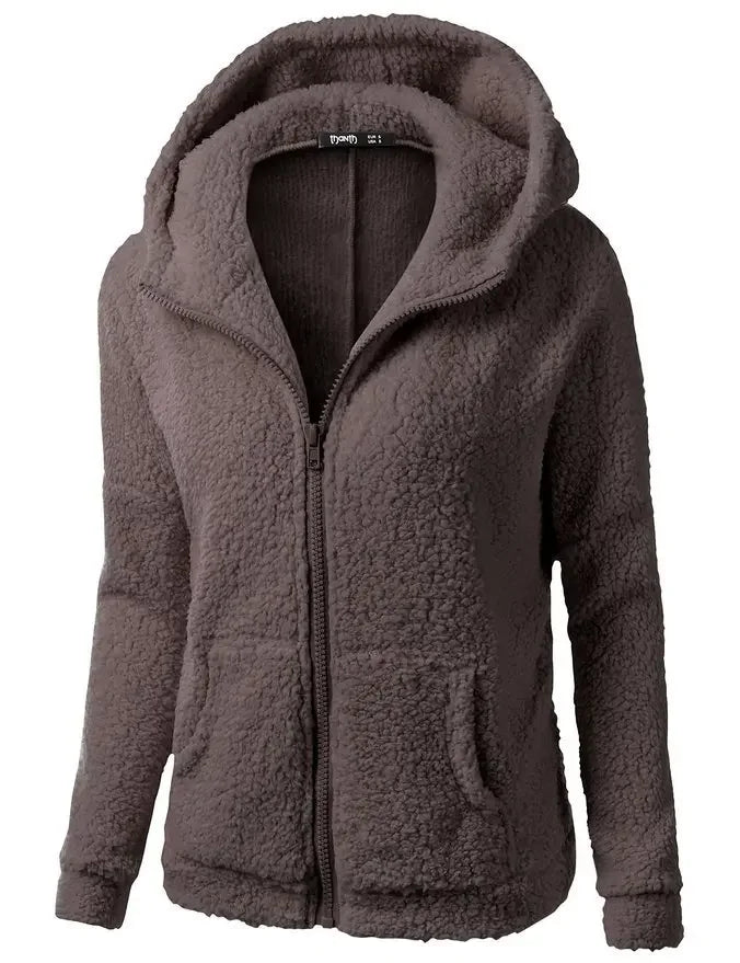 Autumn Winter Warm Jacket Women Hoodie Hooded Casual Female Hoodies Sweatershirt Zipper Coat Solid Soft Fleece Women Coat