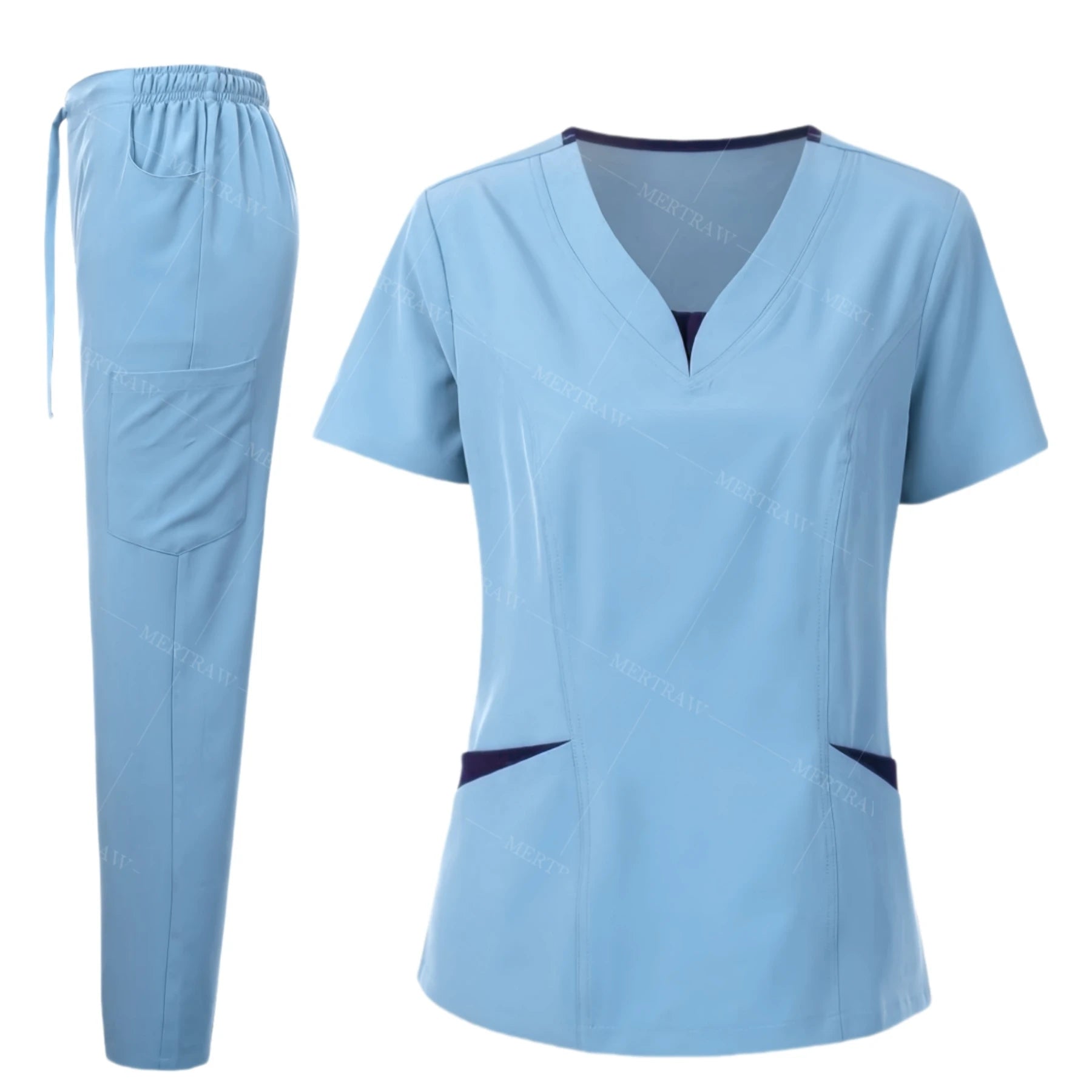 Scrub Set for Women Nurse Blouses Trendy V Neck Plus Size Nursing Blouse Beautiful Solid Color Workwear Scrub Tops and Pants