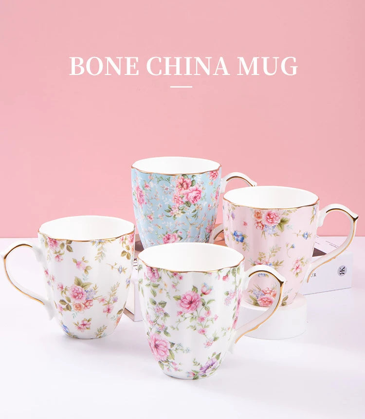 460ML Pumpkin-shaped Ceramic Mug Full cup of flower pattern Coffee Cup Big capacity Breakfast Milk tea cups Gift For Kids Girls