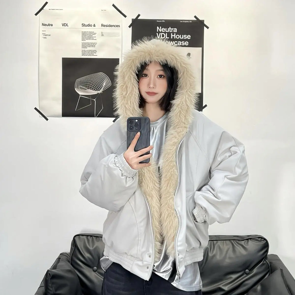 Winter Warm Jacket New High Street Fur Collar Hooded Women's American High-end Sense Versatile Korean Version Coat Trend