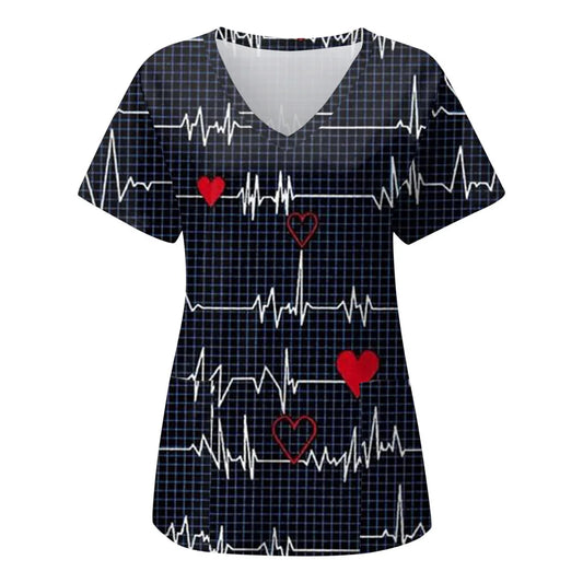 Print Scrubs Top Women with Pockets V-Neck Scrub Uniforms Pet Grooming Nurse Spa Caring Shirt uniformes de enfermería para mujer