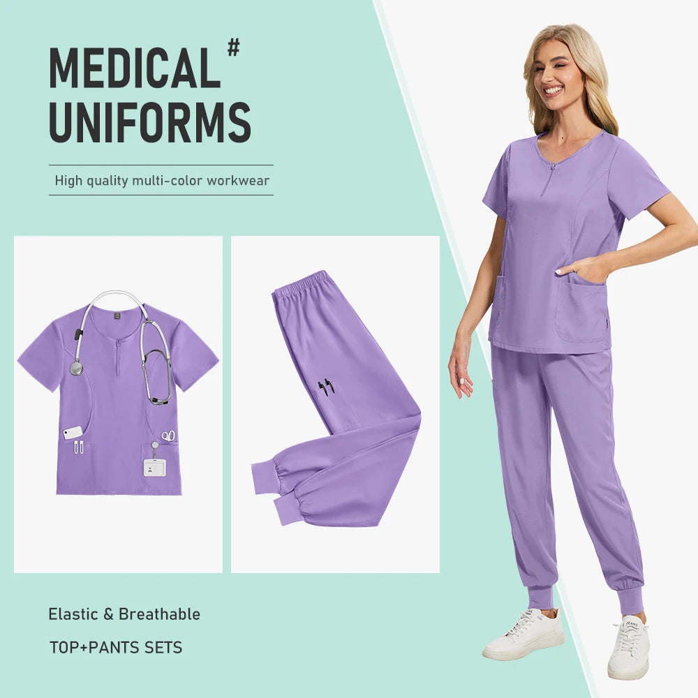 Scrub Sets Uniform Women Joggers Nurse Accessories Elastic Breathable Surgical Uniforms Beauty Salon Lab Coat Pharmacy Work Wear