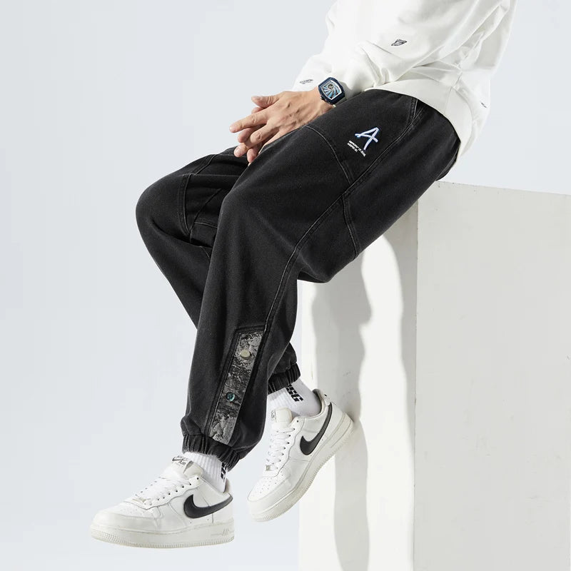 Spring Autumn Plus Size Baggy Jeans Men Hip Hop Streetwear Harem Pants Fashion Embroidery Stretch Cotton Casual Jogger Jeans 8XL