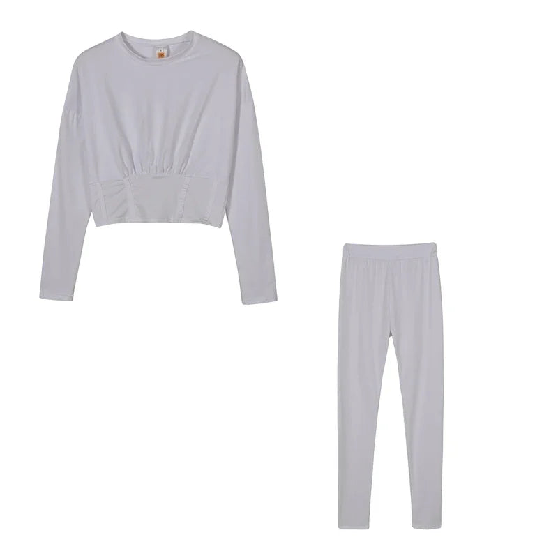 New Autumn Women's Pure Color Sports Waist Suit Fashion Casual Two-piece Set